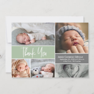 Carte De Remerciements Baby shower de naissance Soft Green Custom Photo C
