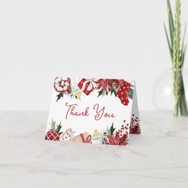 Carte De Remerciements Baby shower de Noël (Devant)