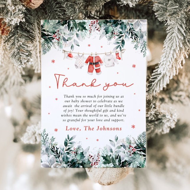 Carte De Remerciements Baby shower de Noël de Noël de neige rouge Vêtemen (Créateur téléchargé)
