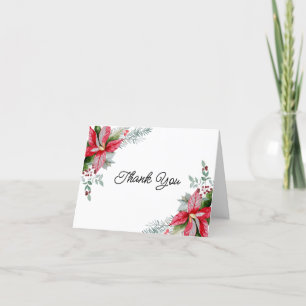 Carte De Remerciements Baby shower de Noël Floral Rouge Poinsettia