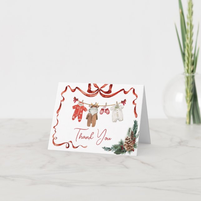 Carte De Remerciements Baby shower de Noël père Noël Baby Clothes (Devant)