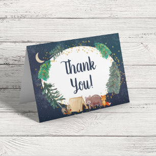 Carte De Remerciements Baby shower de nuit des animaux de bois rustique