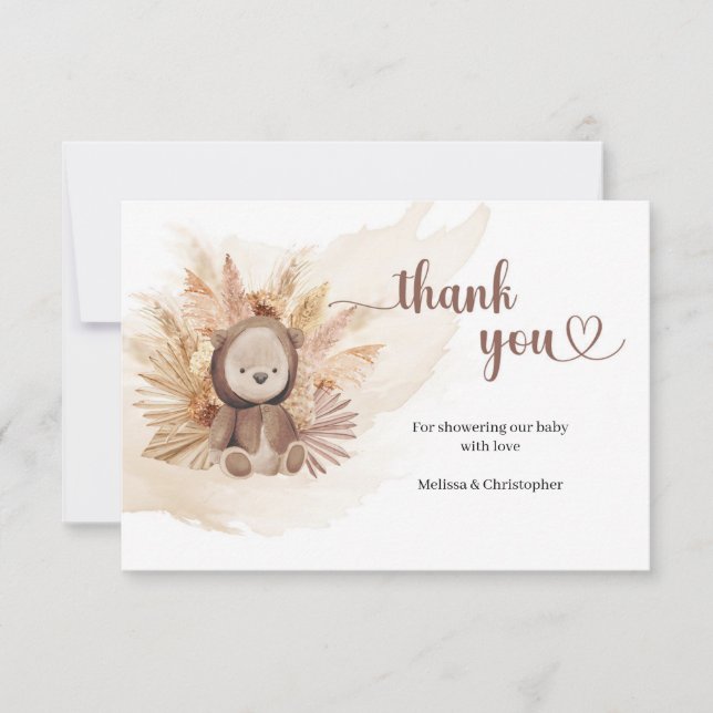 Carte De Remerciements Baby shower de palmiers tropicaux séchés à l'ours  (Devant)