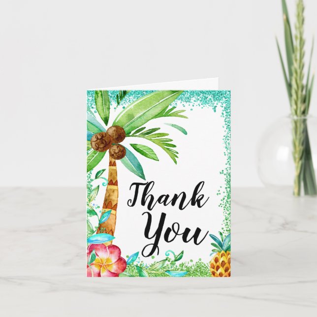 Carte De Remerciements Baby shower de Parties scintillant Tropical Luau W (Devant)