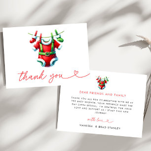 Carte De Remerciements Baby shower de Père Noël Red Holly