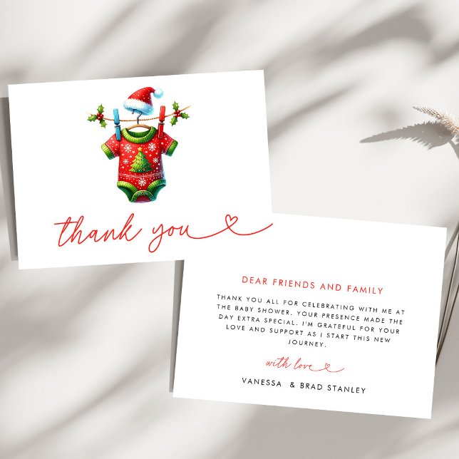 Carte De Remerciements Baby shower de Père Noël Red Holly (Créateur téléchargé)