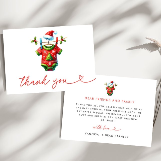 Carte De Remerciements Baby shower de Père Noël Red Holly (Créateur téléchargé)