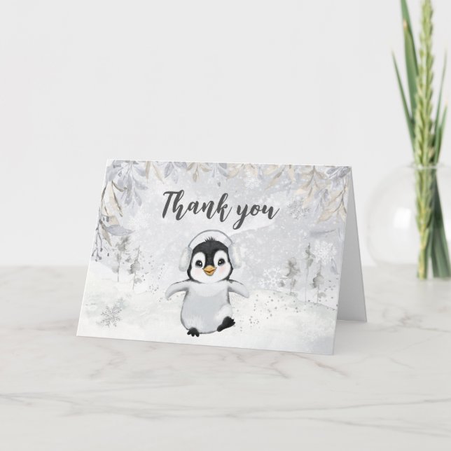 Carte De Remerciements Baby shower de pingouin d'hiver (Devant)