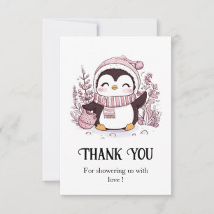 Carte De Remerciements Baby shower de pingouin magique Pastel