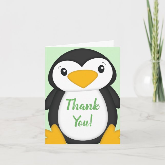 Carte De Remerciements Baby shower de pingouin vert (Devant)
