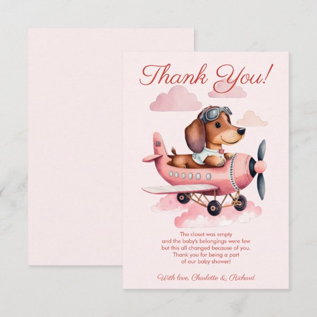 Carte De Remerciements Baby shower de plan Dachshund rose (Devant / Derrière)