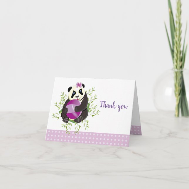 Carte De Remerciements Baby shower de points rose pâle à l'ours Panda (Devant)