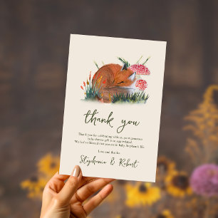 Carte De Remerciements Baby shower de renards et champignons en bois