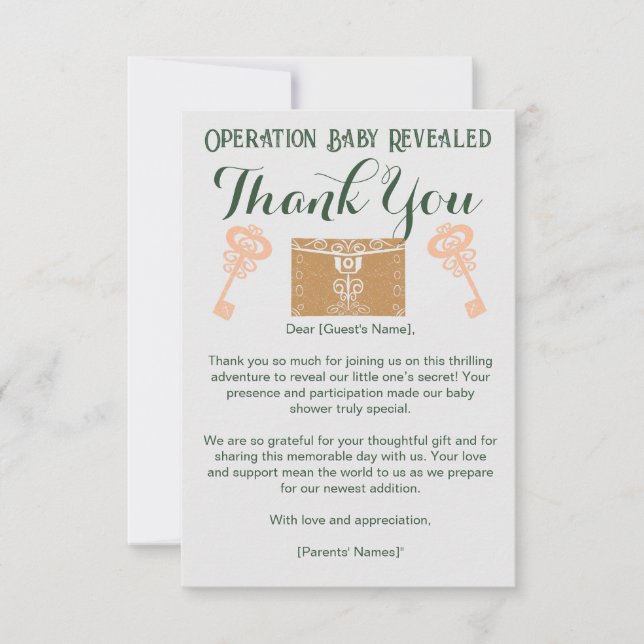 Carte De Remerciements Baby shower de révélation de genre de la salle d'é (Devant)
