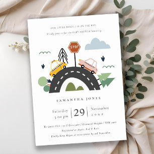 Carte De Remerciements Baby shower de route des voitures urbaines mignonn