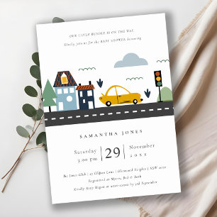Carte De Remerciements Baby shower de route des voitures urbaines mignonn