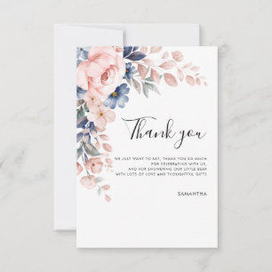 Carte De Remerciements Baby shower de script rose Floral