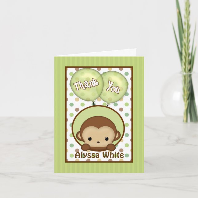 Carte De Remerciements Baby shower de singe MPPv4 vert Remerciements Cart (Devant)