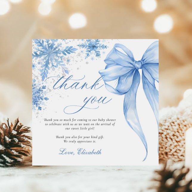 Carte De Remerciements Baby shower de snowflakes de Bow Blue Winter (Créateur téléchargé)