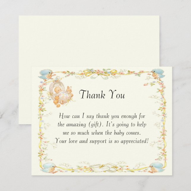 Carte de remerciements Baby shower de style vintag (Devant / Derrière)