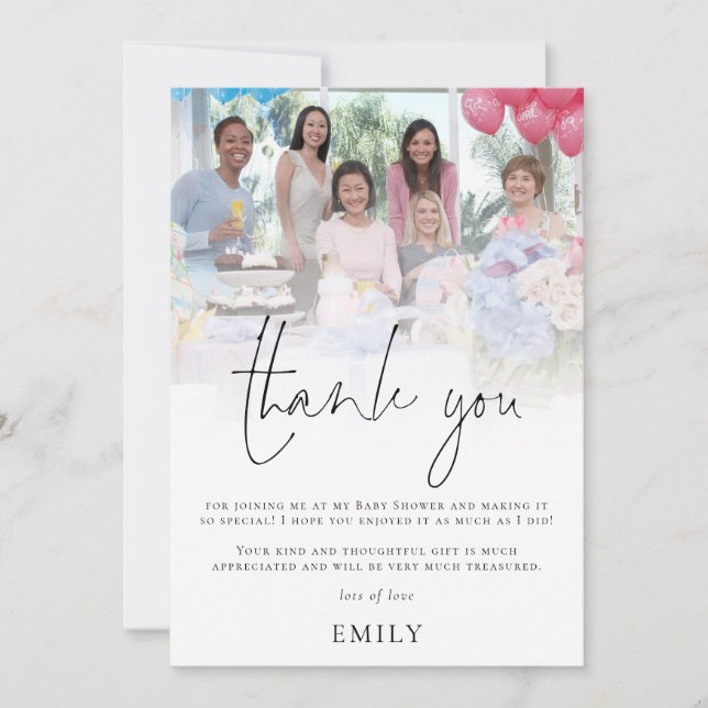 Carte De Remerciements Baby shower de superposition photo moderne (Devant)