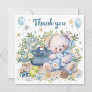 Carte De Remerciements Baby shower de tennis pour bébé garçon bleu thème