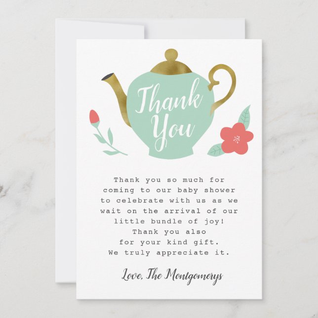 Carte De Remerciements Baby shower de thé (Devant)