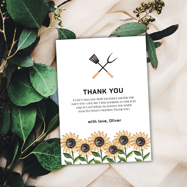 Carte De Remerciements Baby shower de tournesol BBQ rustique (Rustic Country BBQ Sunflower Baby Shower Thank You Card)
