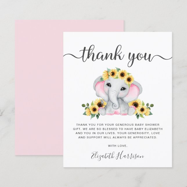 Carte de remerciements Baby shower de tournesol ro (Devant / Derrière)