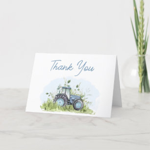 Carte De Remerciements Baby shower de tracteur bleu