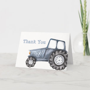 Carte De Remerciements Baby shower de tracteur d'aquarelle Blue Boho Boy