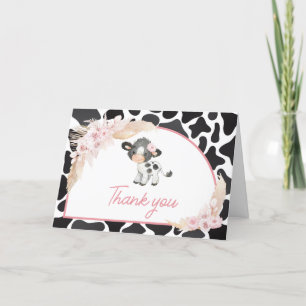 Carte De Remerciements Baby shower de vache rose Boho Highland