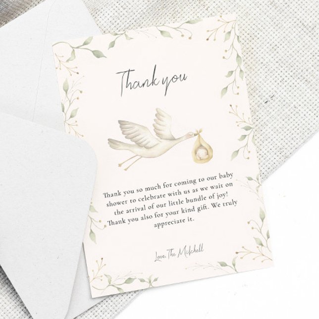 Carte De Remerciements Baby shower de verdure cigogne (Créateur téléchargé)