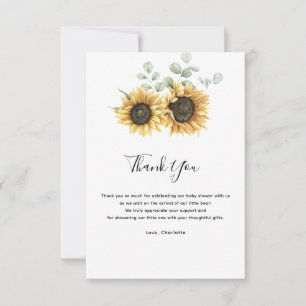 Carte De Remerciements Baby shower de verdure fleurie de tournesol