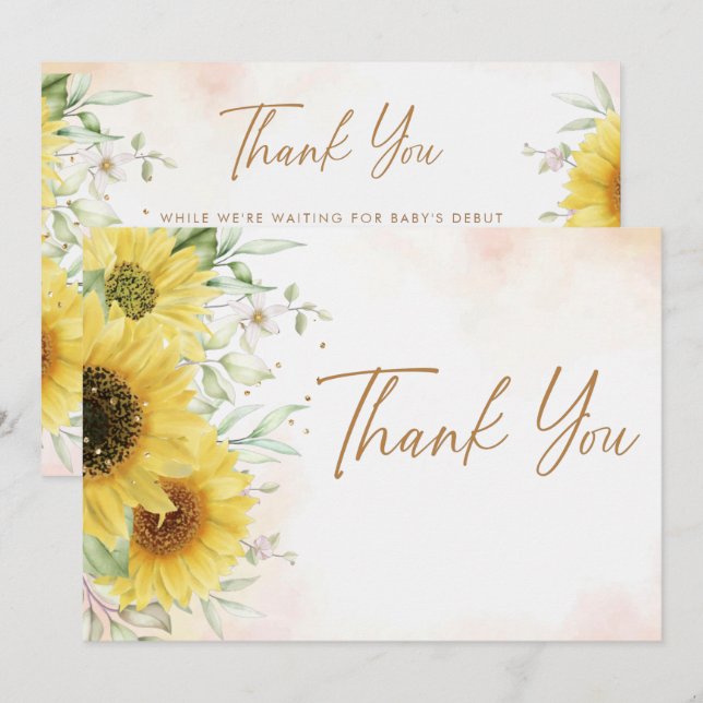 Carte De Remerciements Baby shower de verdure moderne simple tournesol (Devant / Derrière)