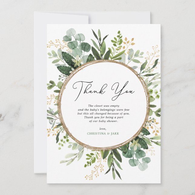 Carte De Remerciements Baby shower de verdure simple et moderne (Devant)