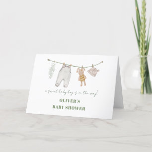 Carte De Remerciements Baby shower de vêtements pour garçon Boho vert mig