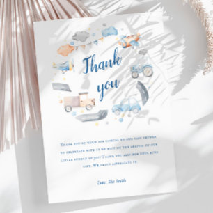 Carte De Remerciements Baby shower de voitures de transport pour bébé gar