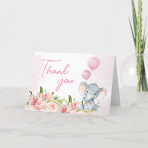 Carte De Remerciements Baby shower d'éléphant rose vif