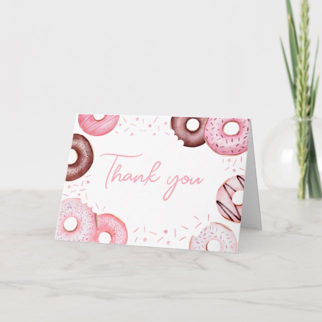 Carte De Remerciements Baby shower des beignes et des plongeurs roses (Devant)