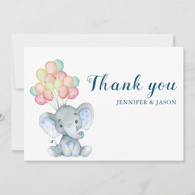 Carte De Remerciements Baby shower des éléphants de Blush (Devant)