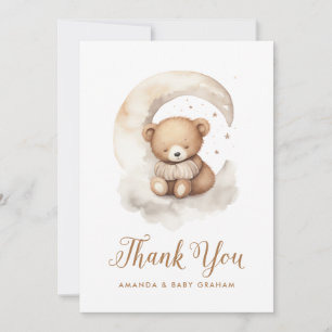Carte De Remerciements Baby shower des étoiles de la lune d'ours neutres