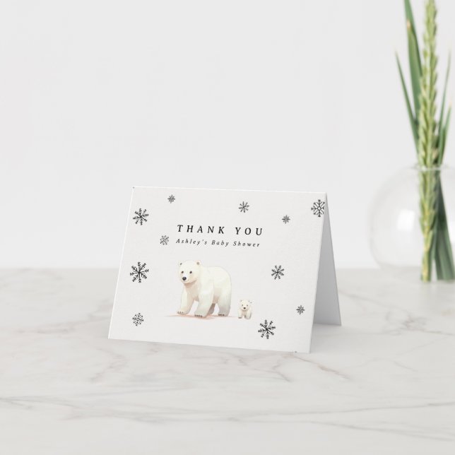 Carte De Remerciements Baby shower des ours polaires d'hiver (Devant)