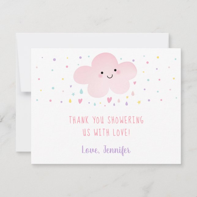 Carte De Remerciements Baby shower d'étoiles de nuages roses mignons (Devant)
