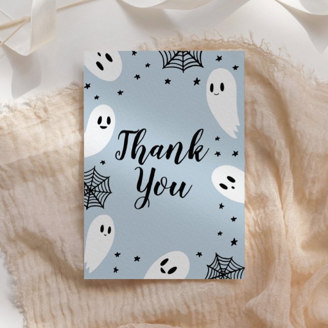 Carte De Remerciements Baby shower d'Halloween bleu Little Boo (Créateur téléchargé)