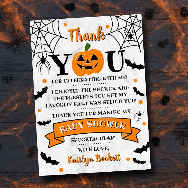 Carte De Remerciements Baby shower d'Halloween Citrouille Jack-o-lanterne (Créateur téléchargé)