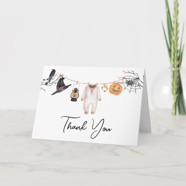 Carte De Remerciements Baby shower d'Halloween de Little Boo (Devant)