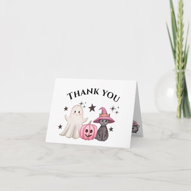 Carte De Remerciements baby shower d'Halloween de Little Boo rose (Devant)