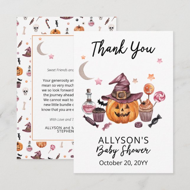 Carte De Remerciements Baby shower d'Halloween Jack-O-Lantern (Devant / Derrière)