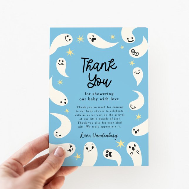 Carte De Remerciements Baby shower d'Halloween Little Boo Bleu (Créateur téléchargé)